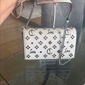 Christian Louboutin White Studded Shoulder Bag with Silver Chain